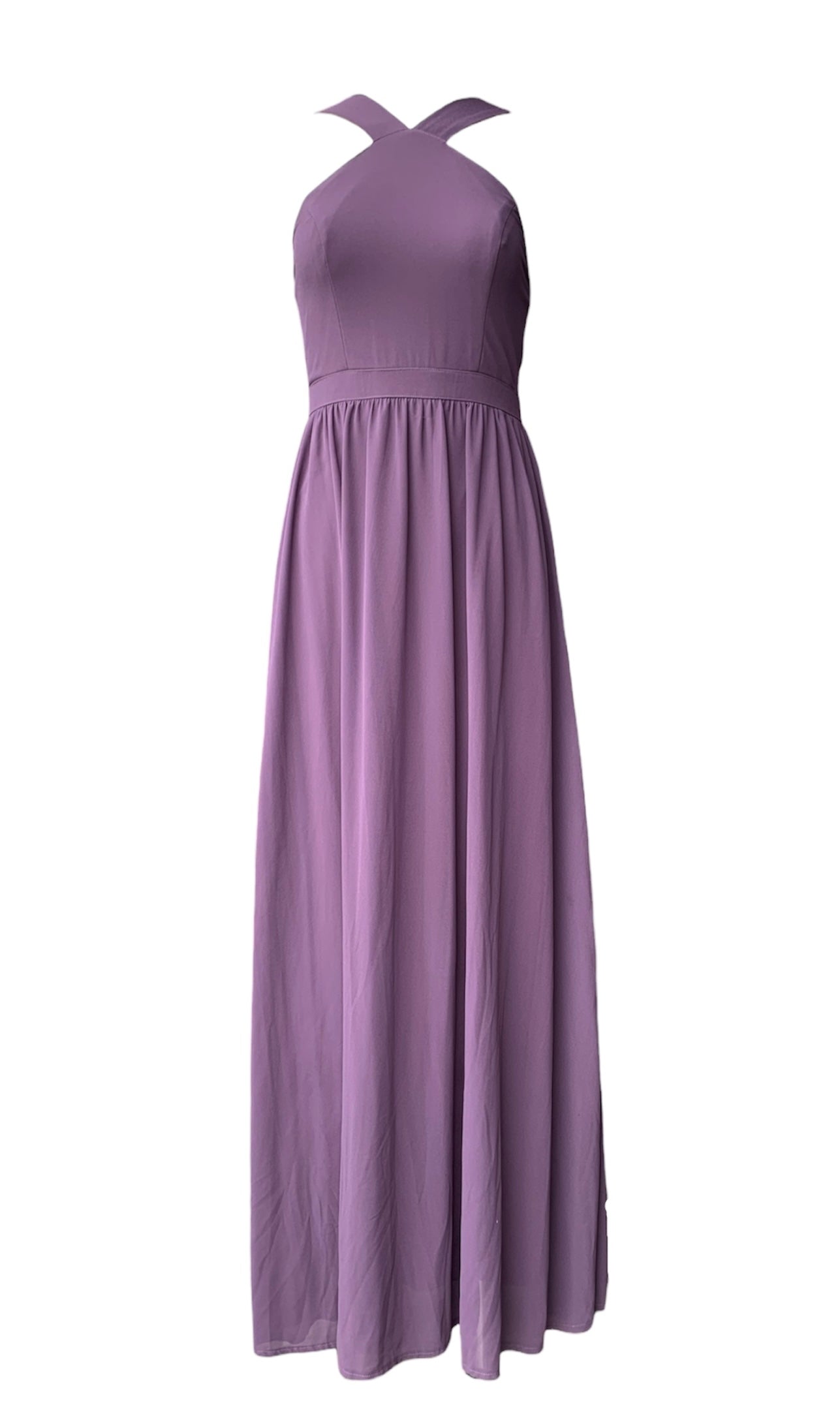 Amethyst purple georgette gown with front Y strap