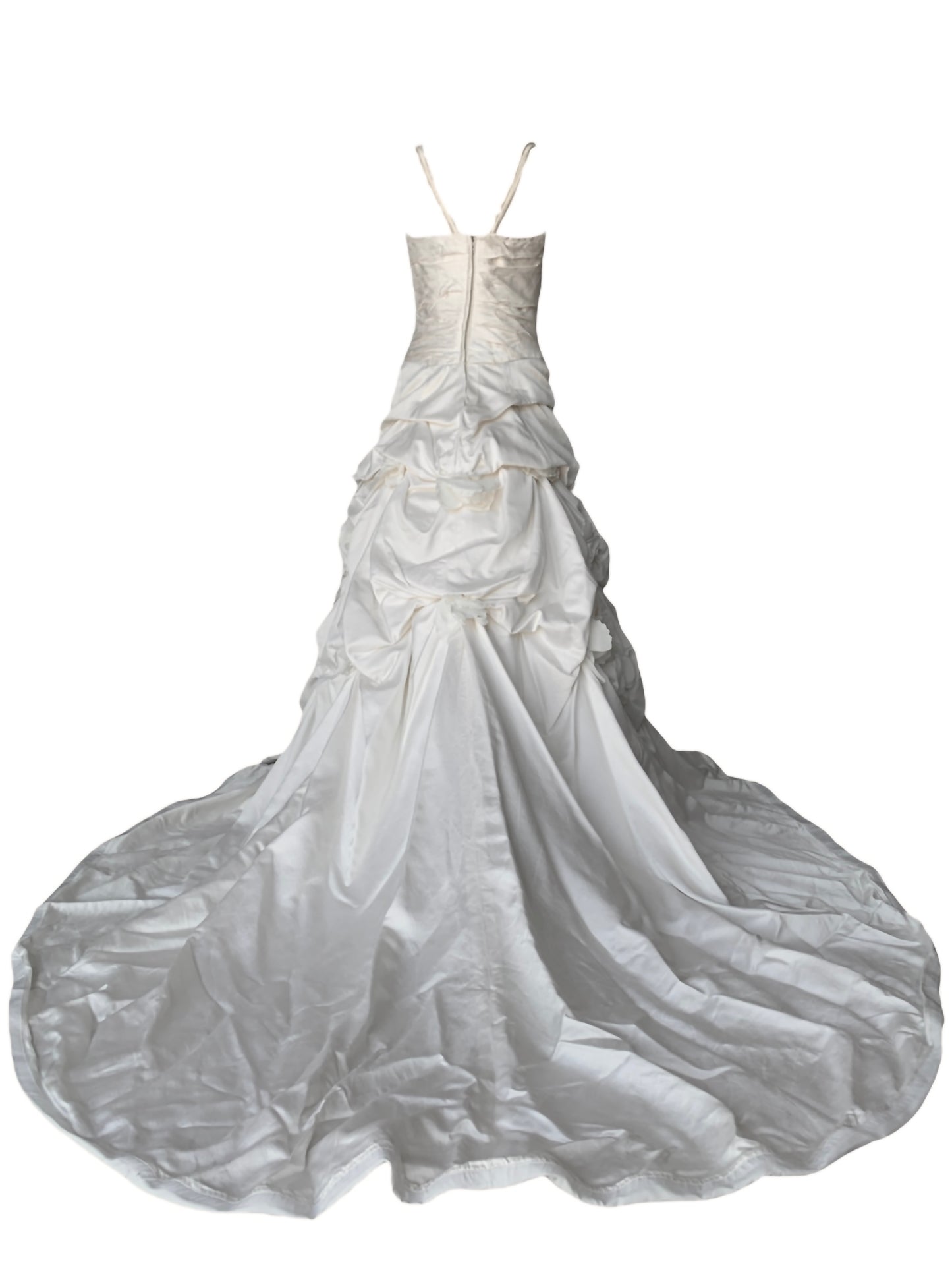 Laundered Satin Ruched Fit-and-Flare Gown with Bunched Skirt and Fabric Peony Accents