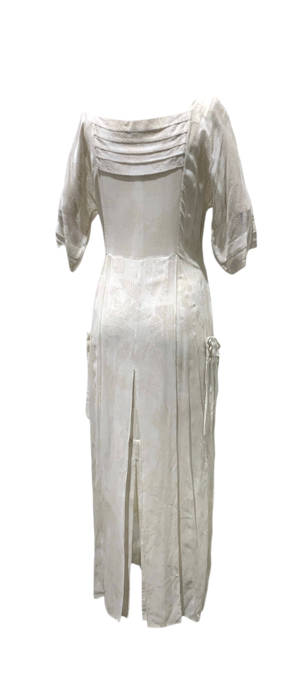 1920s-30s Off-white Chiffon Square Neck Dress with Beige Dot Flowers with Matching Slip