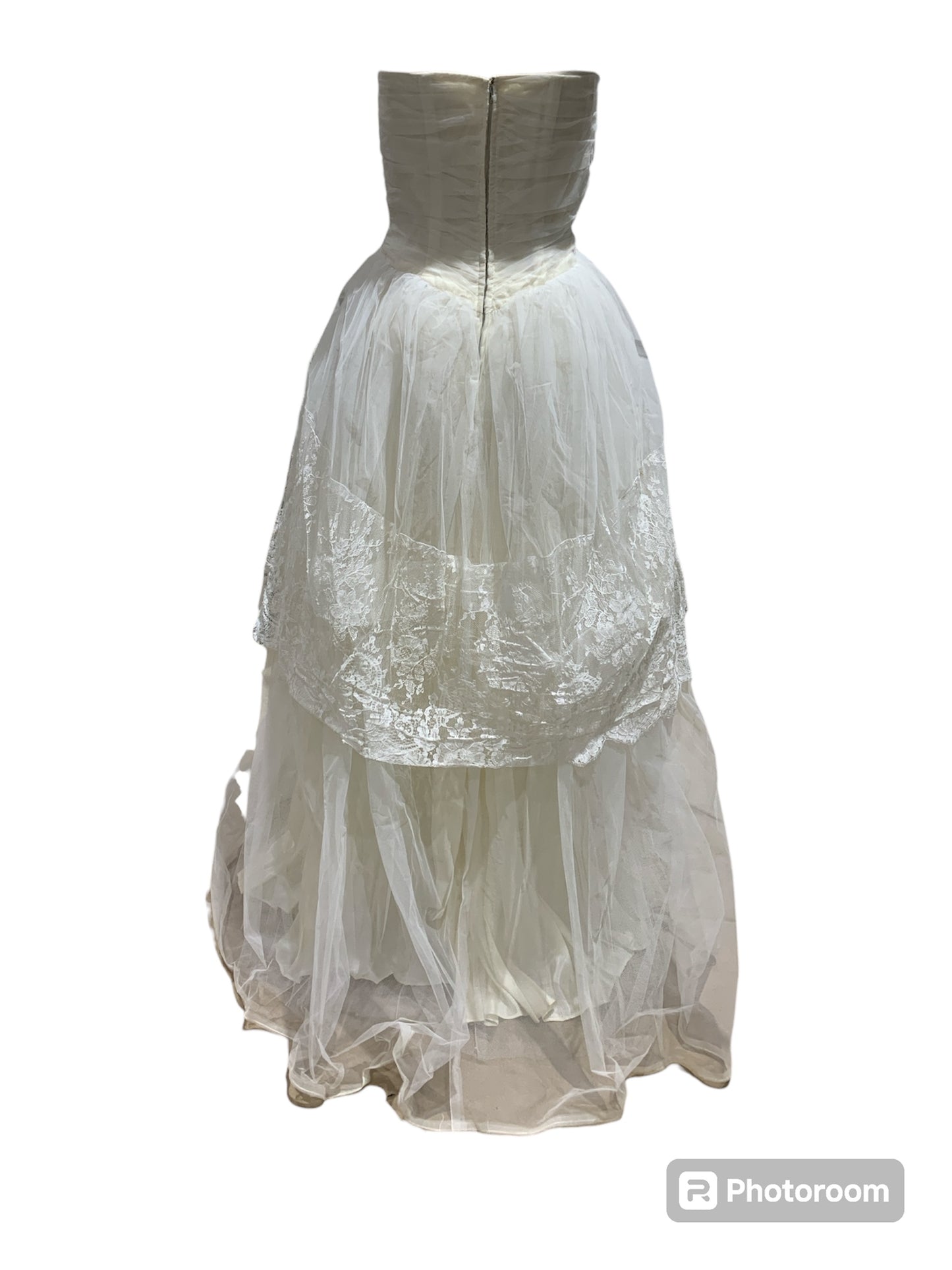 1940s-50s Chantilly Lace Teired Wedding Gown with Ruched Bodice & Matching Jacket